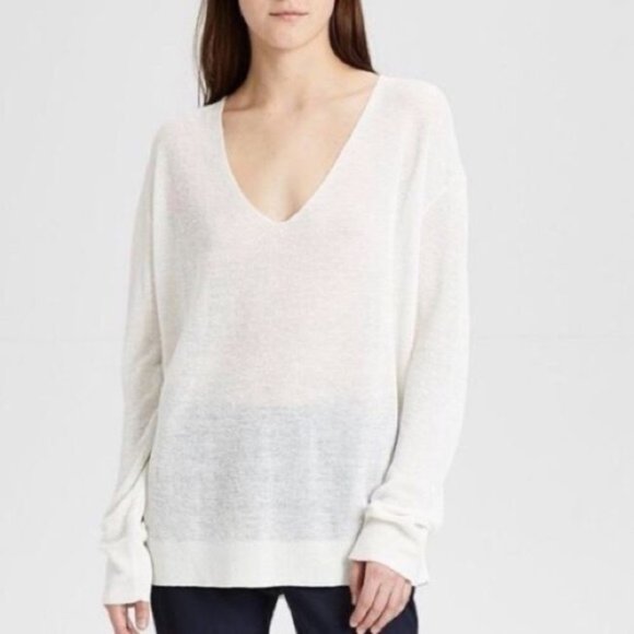 Theory Larlissa Flamme Linen V-neck Sweater - Picture 1 of 10